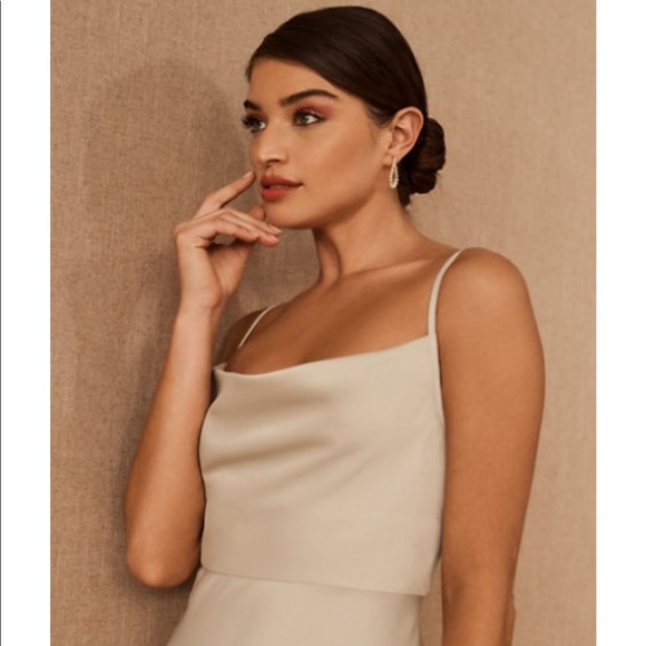 Cali Satin Charmeuse Midi Dress, color champagne, size 4 - Picture 4 of 5